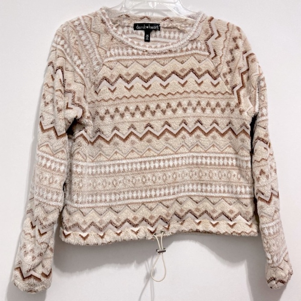 Derek Heart Women’s Plush Aztec Cinched Waist Crewneck Sweatshirt